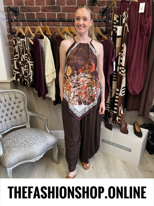 Brown Mediterranean handkerchief top  8-16