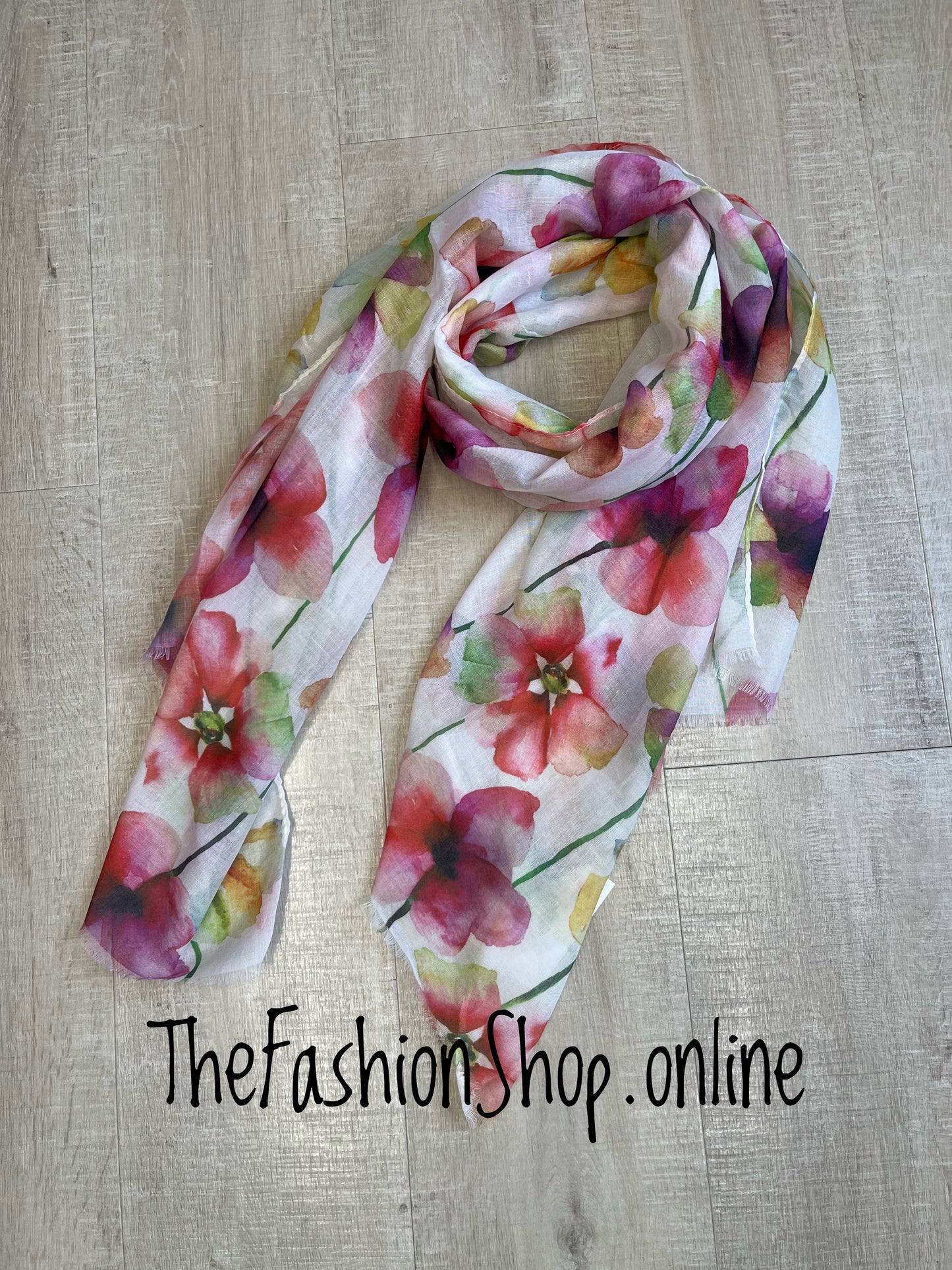 Pink watercolour pansy scarf