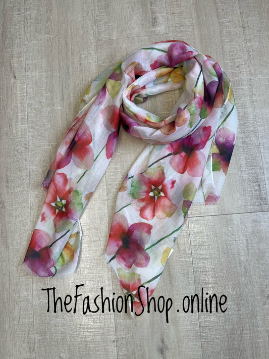 Pink watercolour pansy scarf