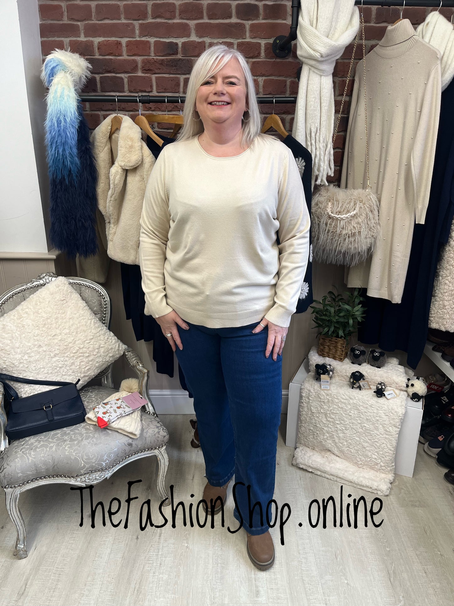 Diana beige fine knit long sleeve jumper sizes 10-20