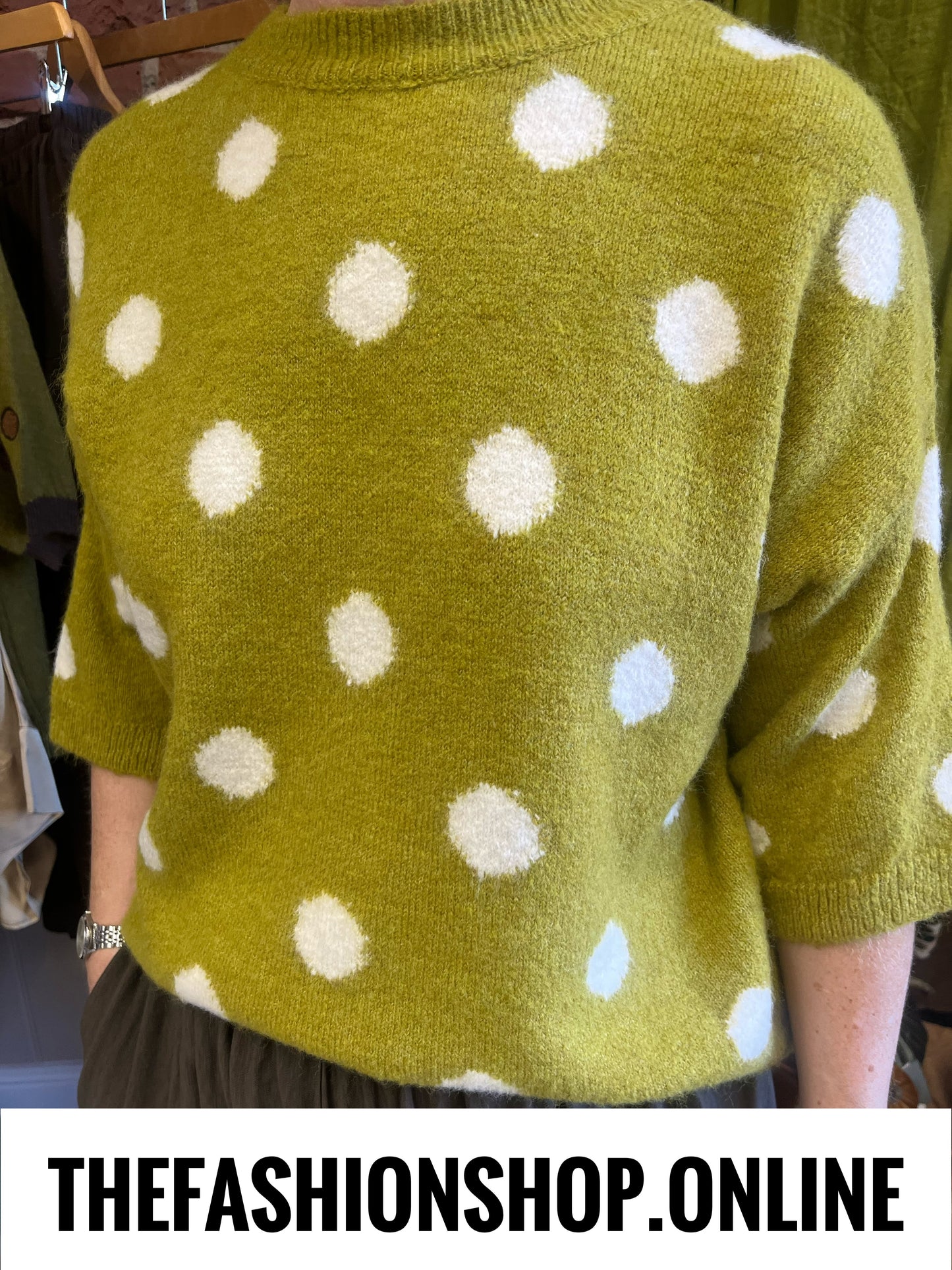 Leanne olive spot wool mix jumper 10-16