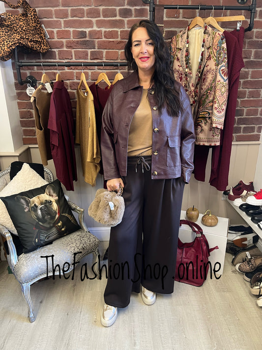Jocelyn wine faux leather box jacket sizes 8-14 and 14-18