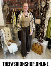 Veronica brown linen striped trousers 10-14