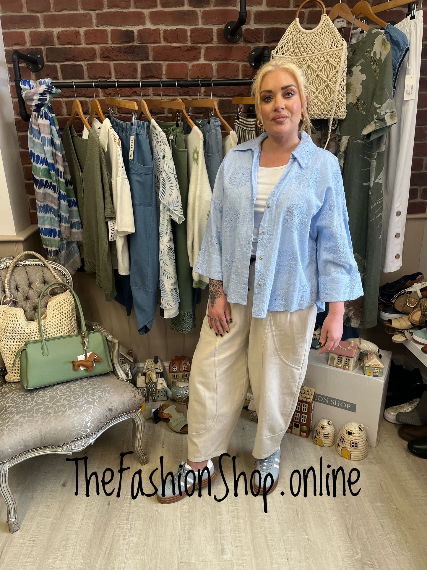 Sally blue cotton embroidered shirt 12-18