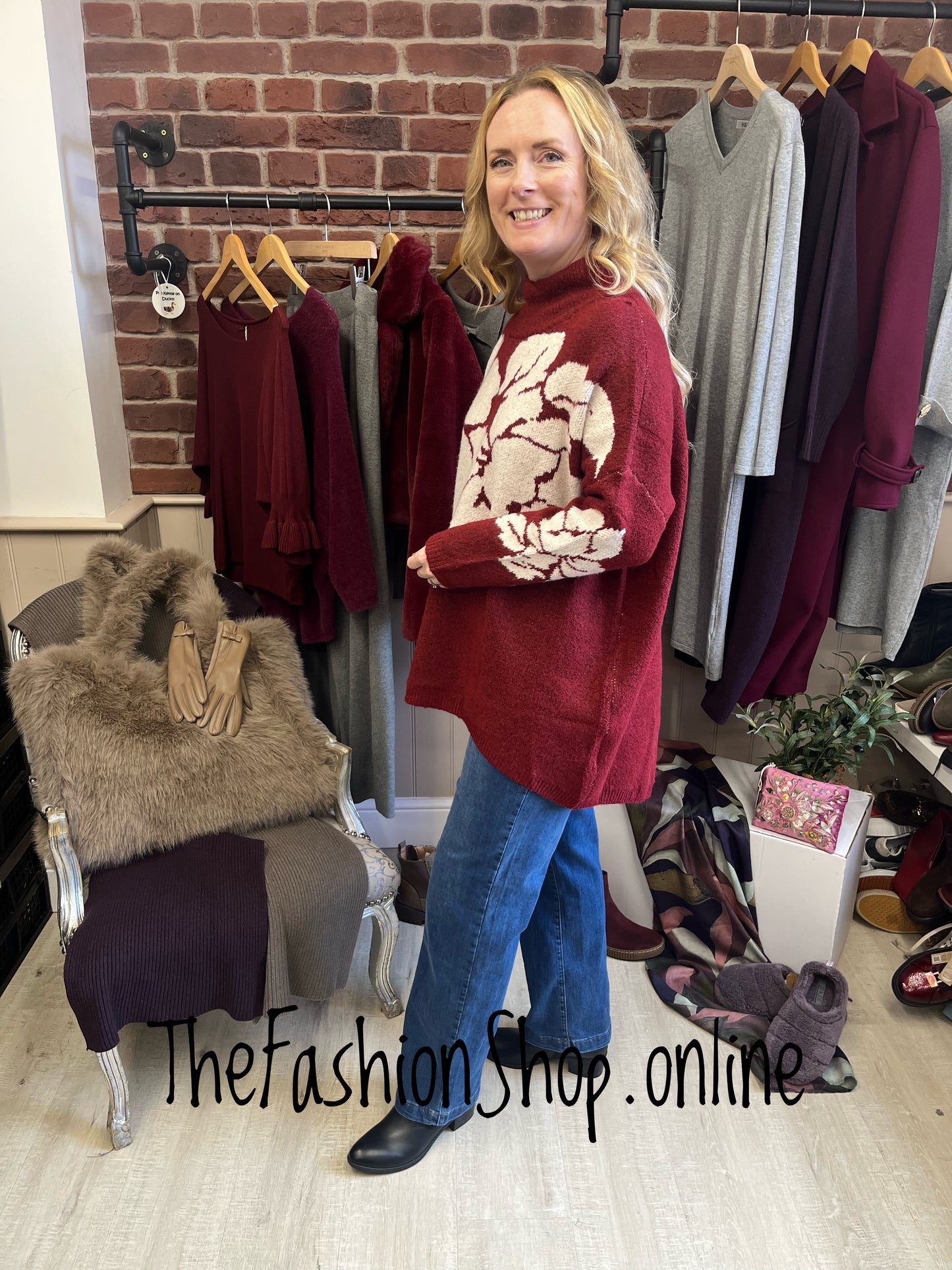 Wendy wine floral jumper 12-22