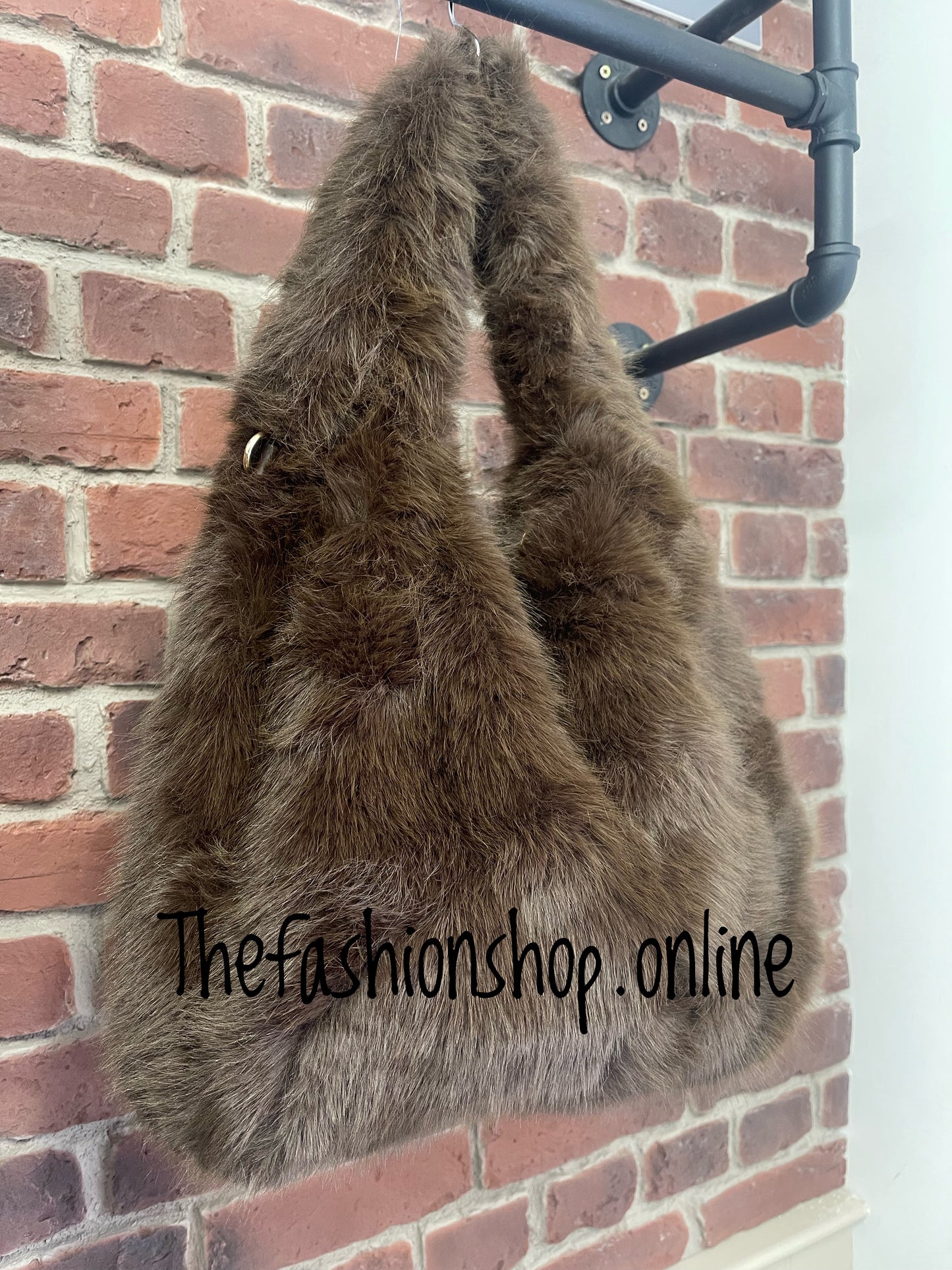 Harlow dark brown faux fur shoulder bag