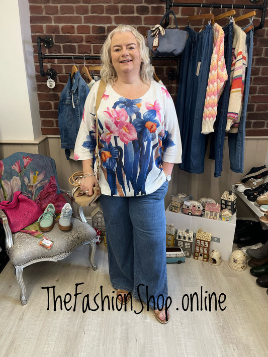 Ashley pink and blue floral knitted top 16-20