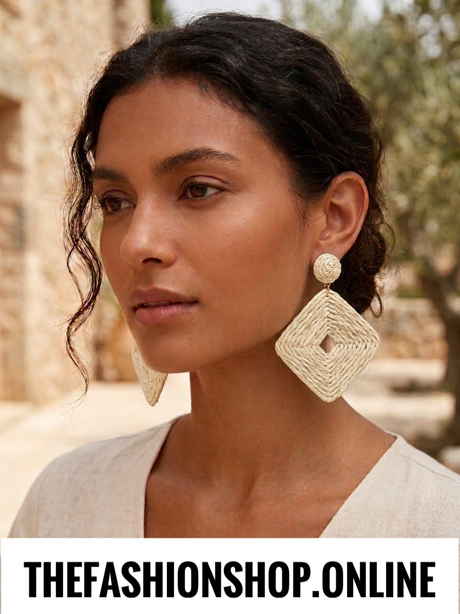 Cream Woven Raffia Earrings Ultra light