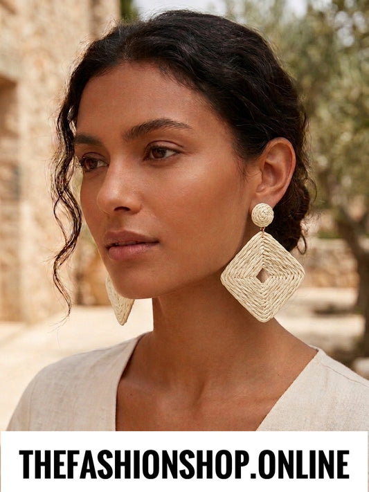 Cream Woven Raffia Earrings Ultra light