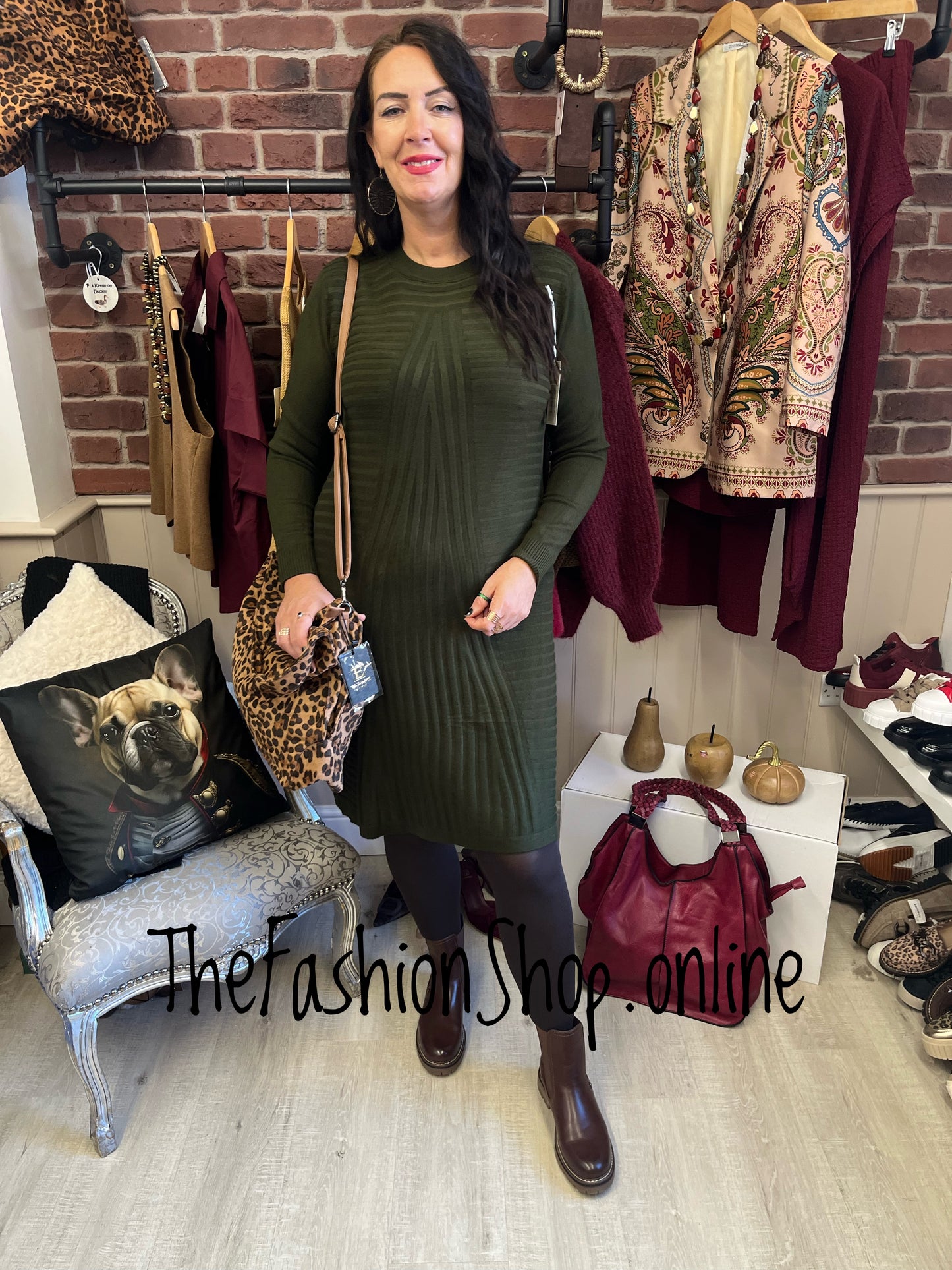 Janine khaki cashmere mix jumper dress 12-16
