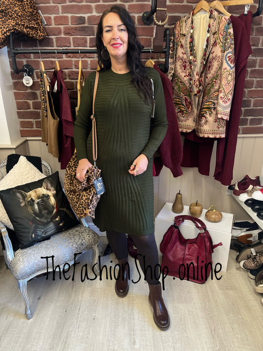 Janine khaki cashmere mix jumper dress 12-16