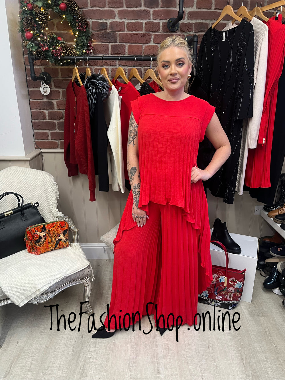 Joy red drape pleated set 8-14