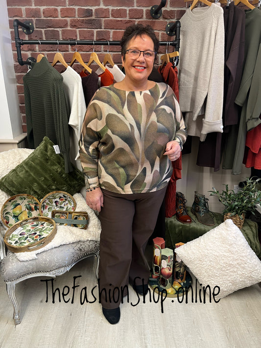Autumn Khaki Print Jumper 16-22