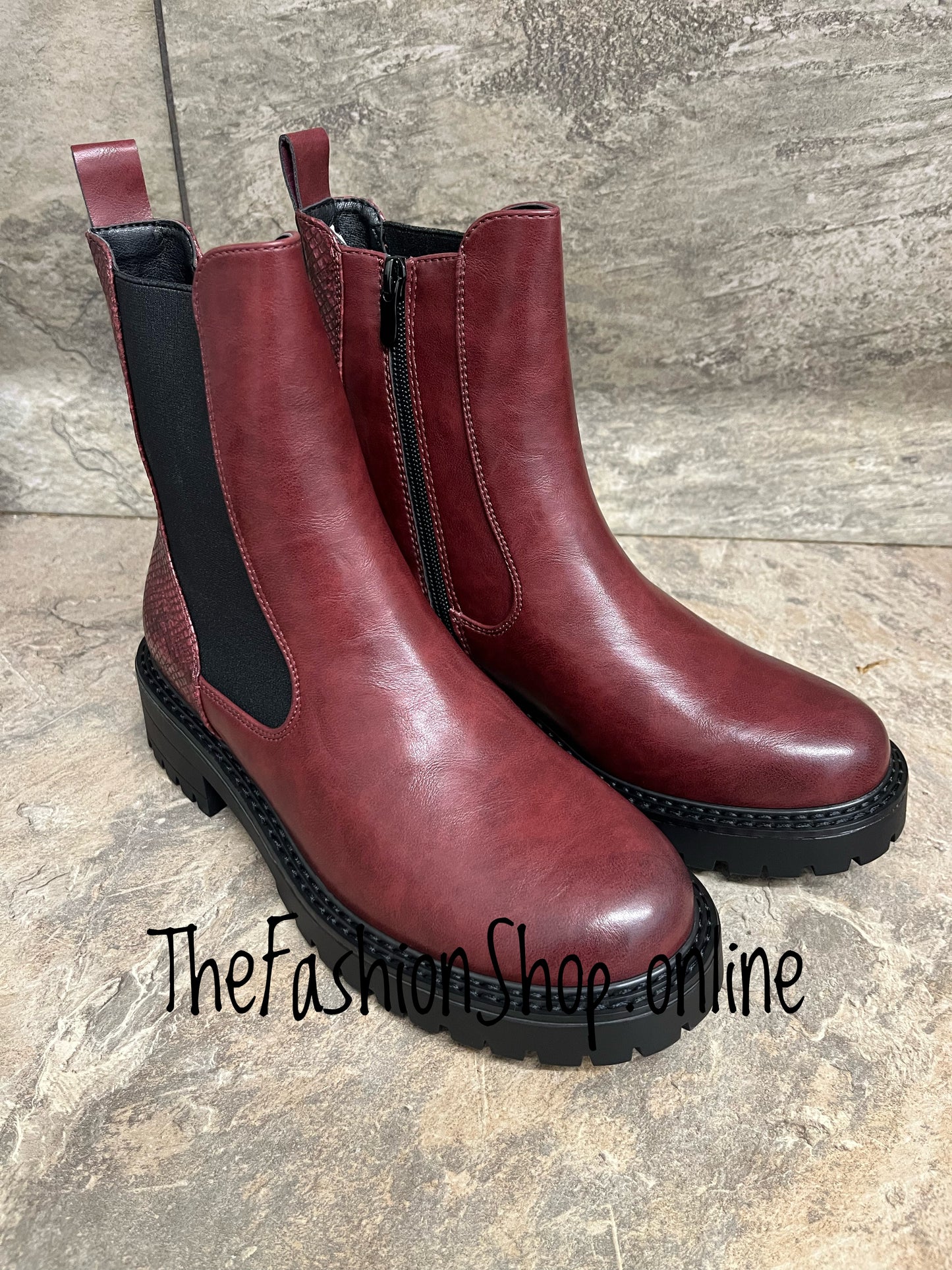 Gracie wine Chelsea boot sizes 3-8 (36-41)