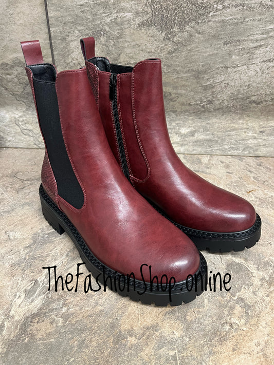 Gracie wine Chelsea boot sizes 3-8 (36-41)