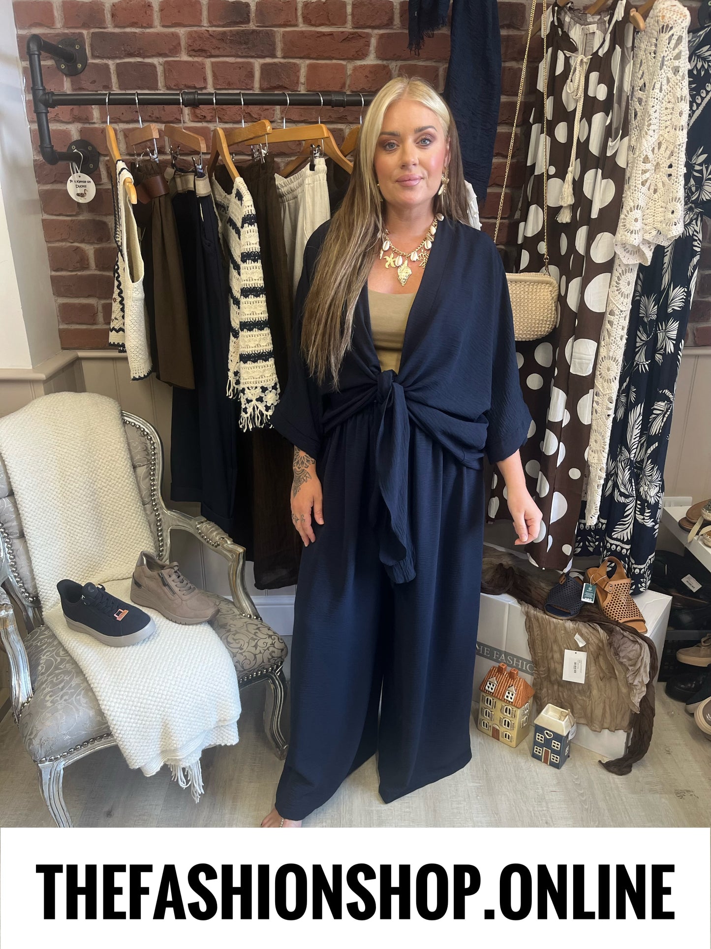 Verity navy tie front shrug 12-22