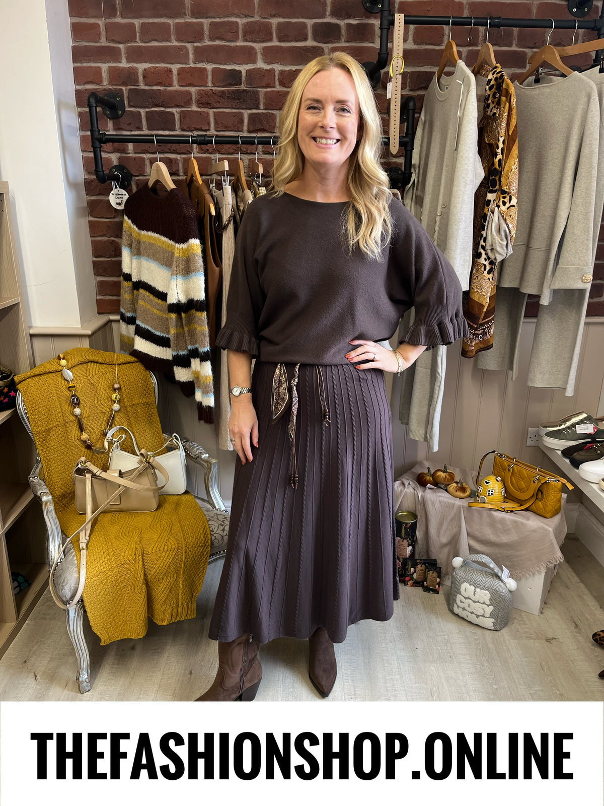 Annabelle brown knitted A line skirt 10-16