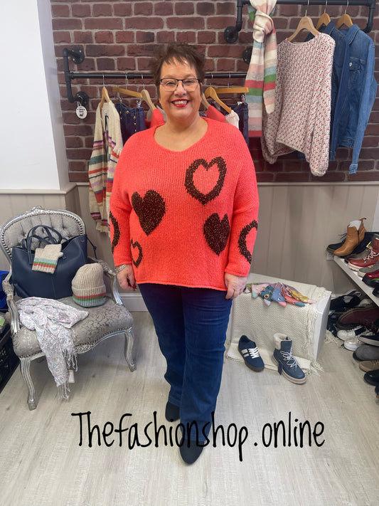 Phoebe coral Hearts wool mix jumper 12-20