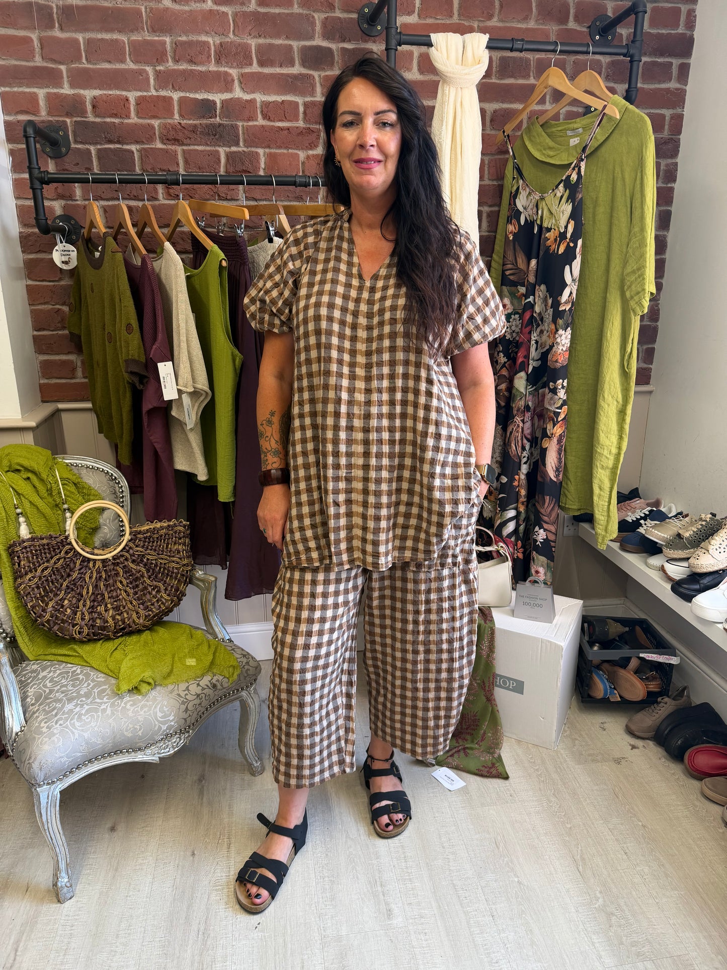 Astrid brown and mocha gingham tunic 8-16