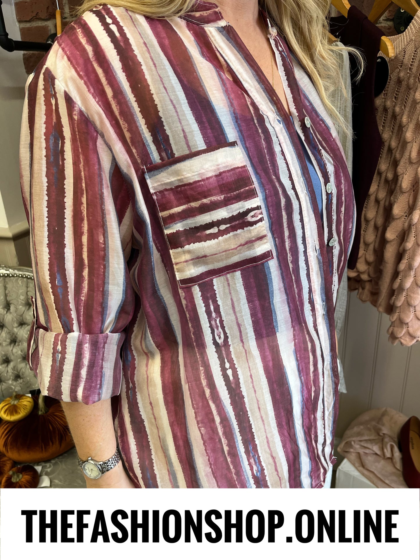 Payton mulberry striped high low blouse 10-18