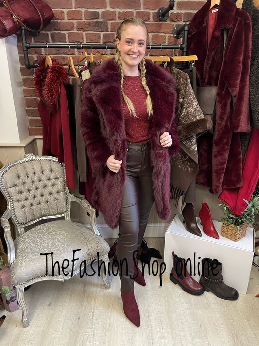 Samantha Wine Faux Fur Coat 12,14,16