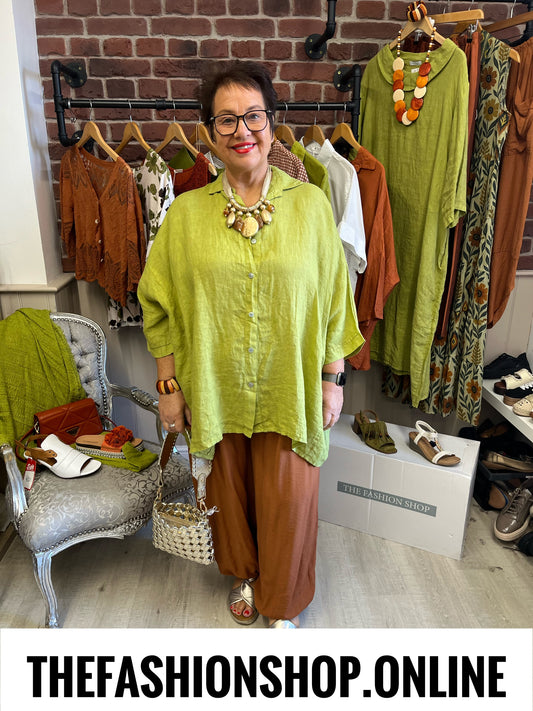 Paige olive linen shirt 16-22