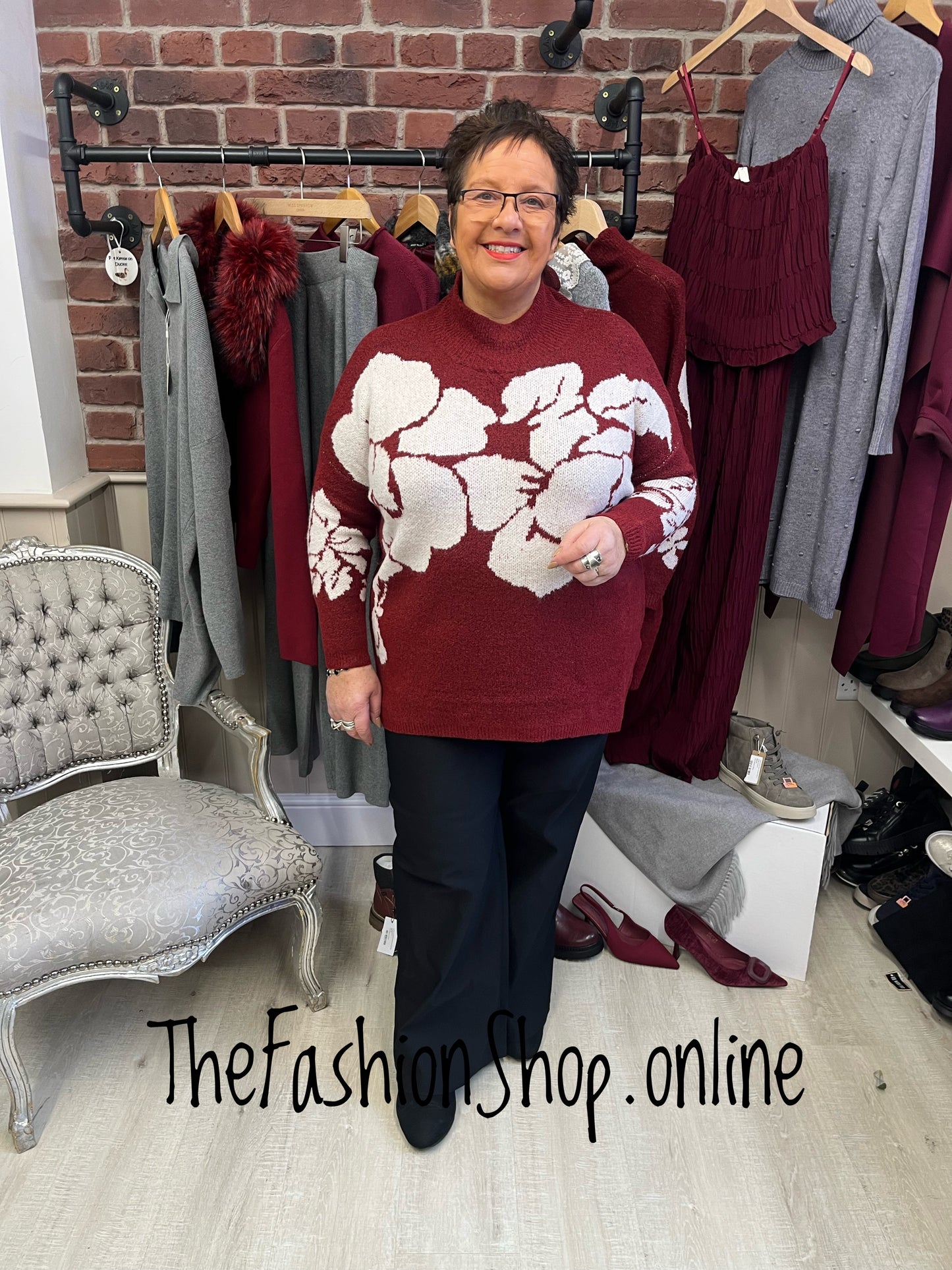 Wendy wine floral jumper 12-22