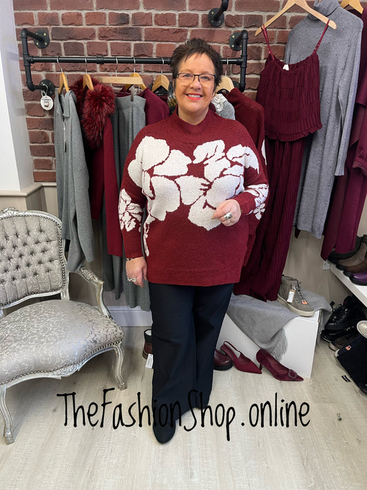 Wendy wine floral jumper 12-22