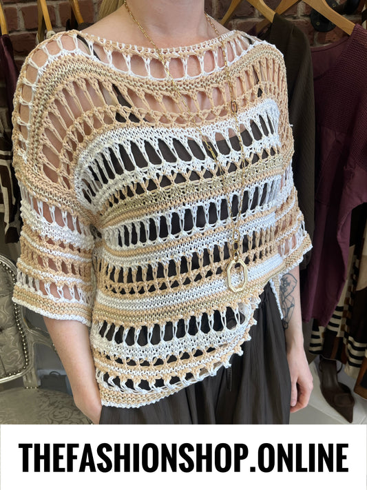 Ellie camel crochet layering top 12-18