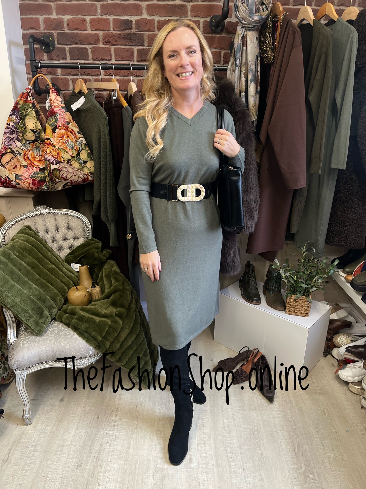 Mia khaki cashmere mix jumper dress 12-16