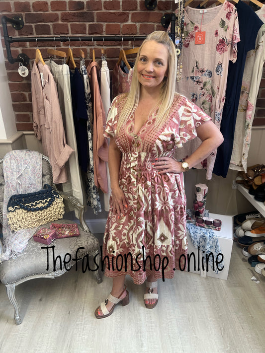 Monica pink cream and mocha summer dress 8-16