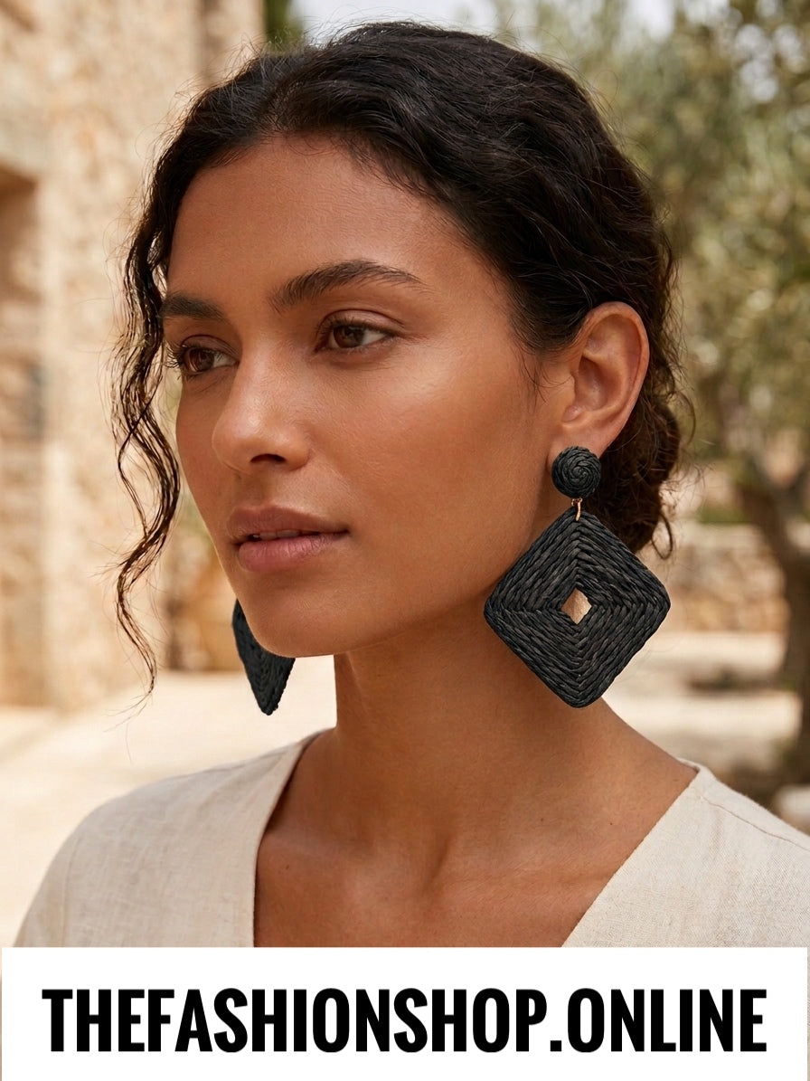 Black Woven Raffia Earrings Ultra light