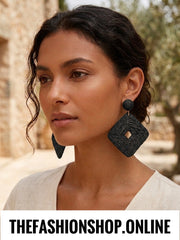 Black Woven Raffia Earrings Ultra light