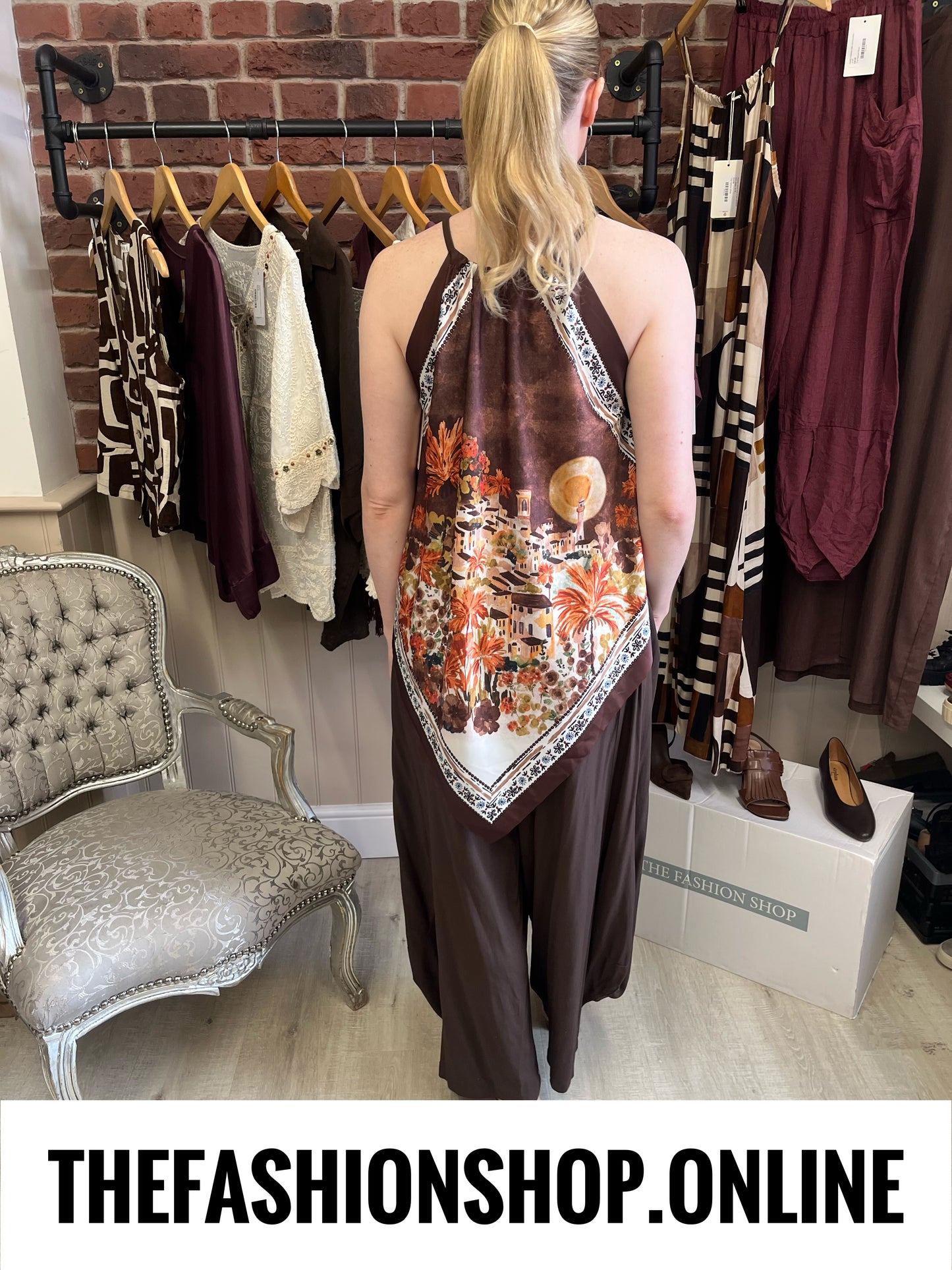 Brown Mediterranean handkerchief top  8-16