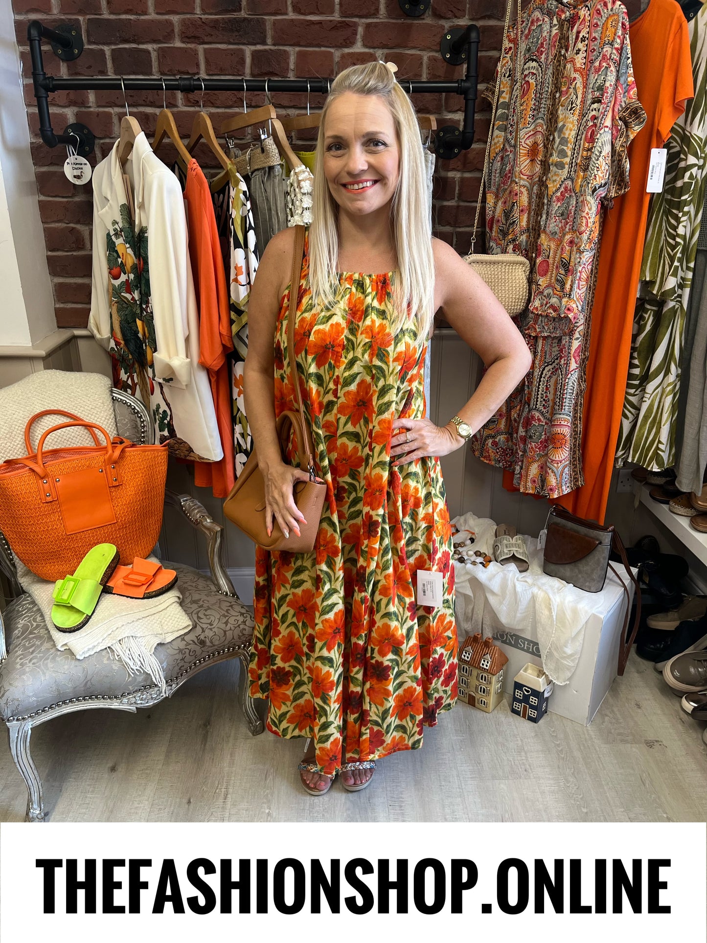 Casey red and orange botanical flowers dress 10-18
