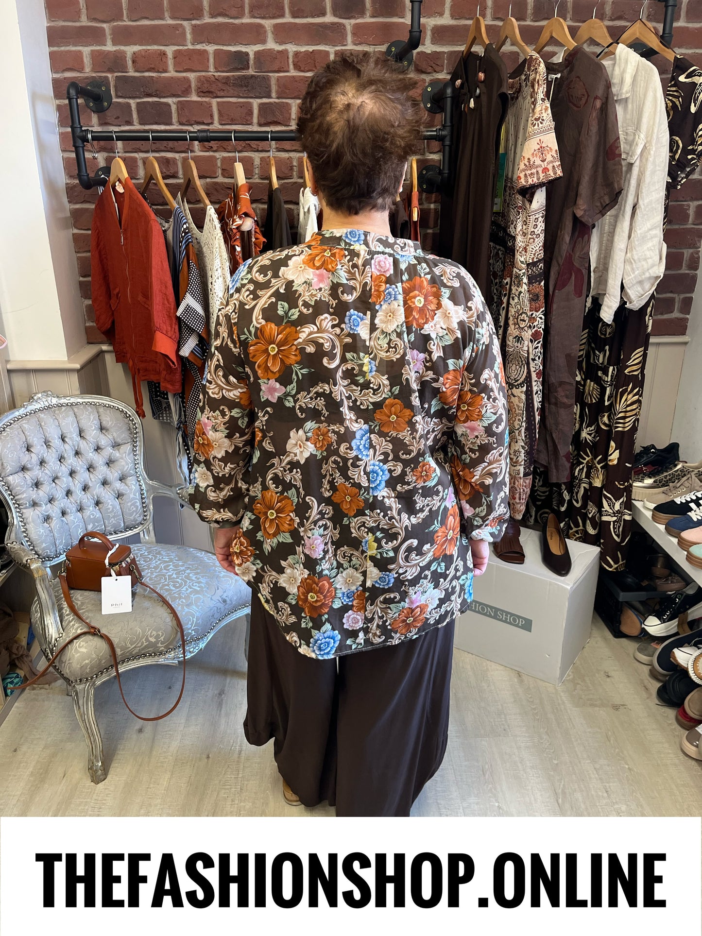 Evangeline brown sheer floral blouse 10-18