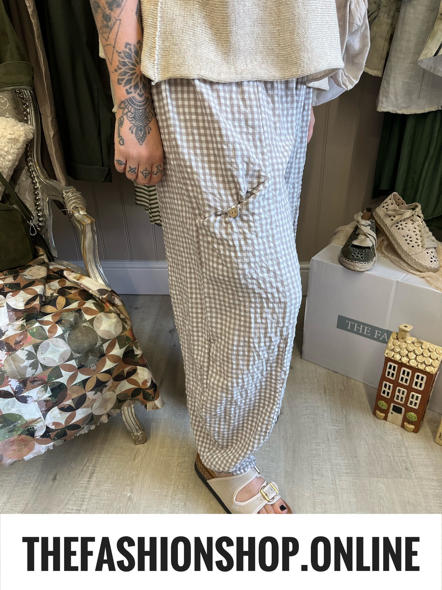 Darcie mocha gingham balloon trousers 10-18