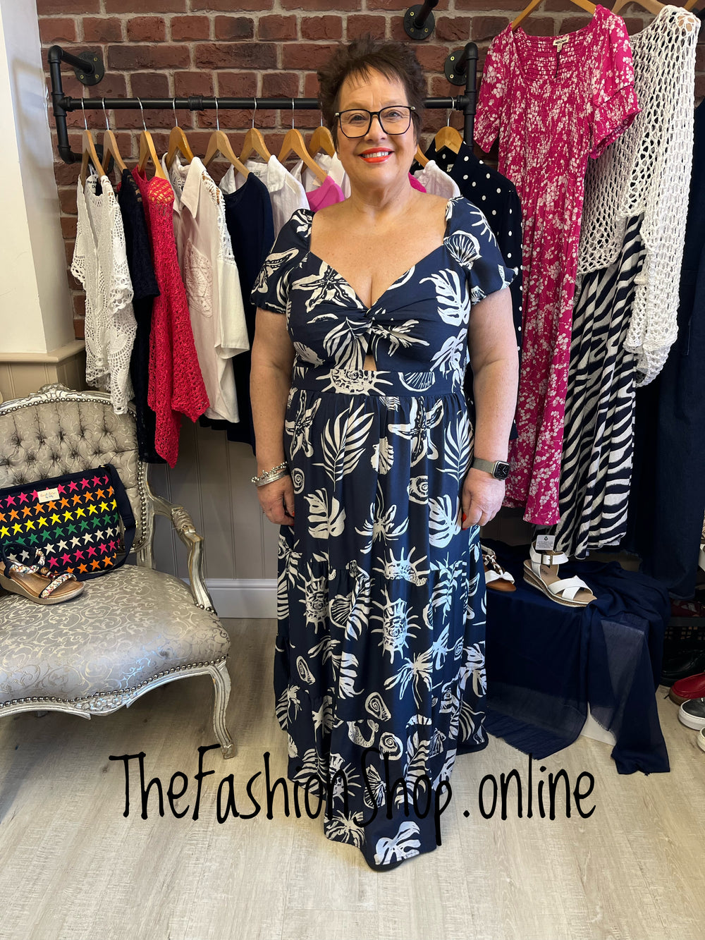 Beth navy and cream summer dress sizes 10-16