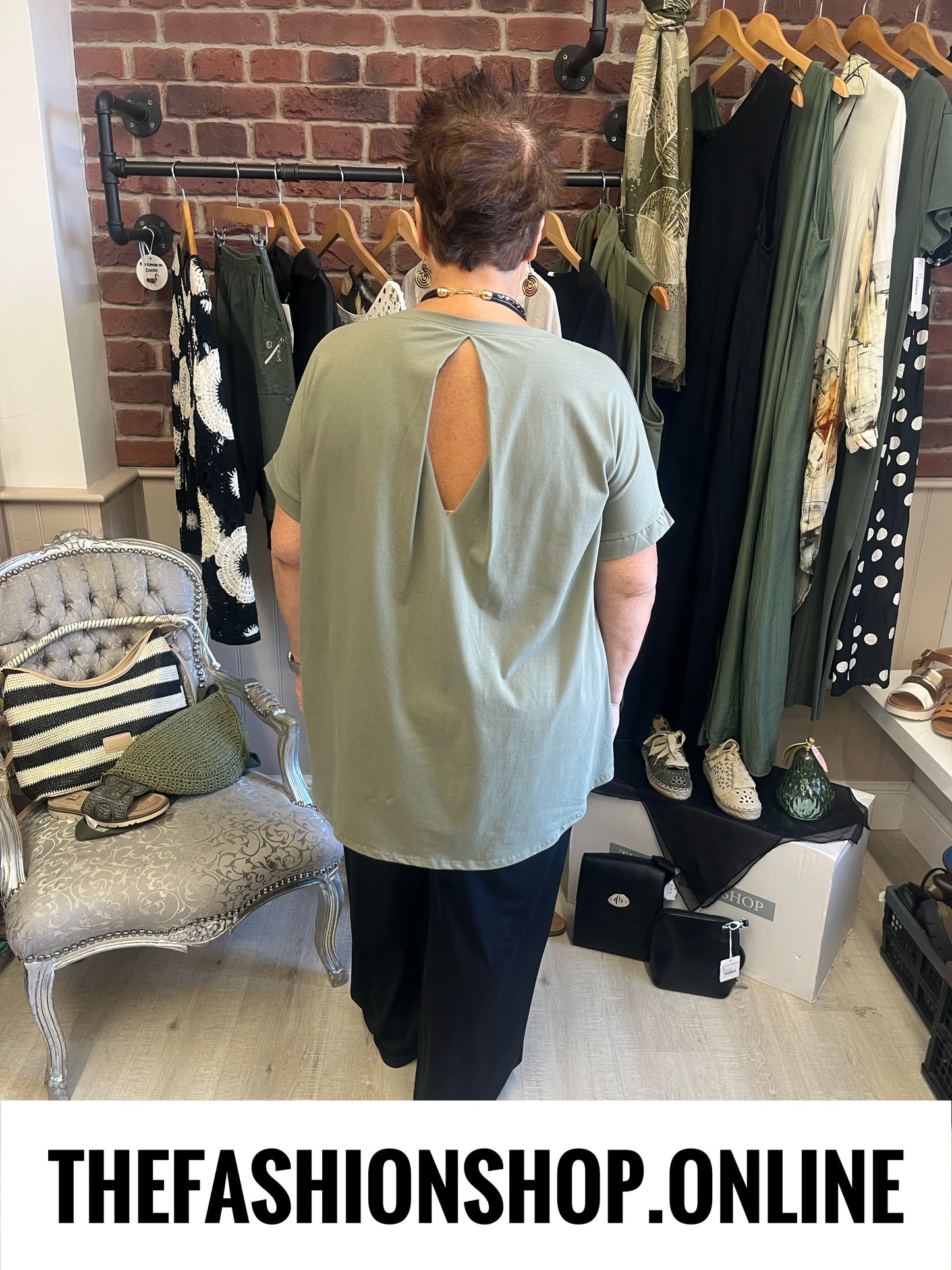 Jennifer khaki open back top 16-22