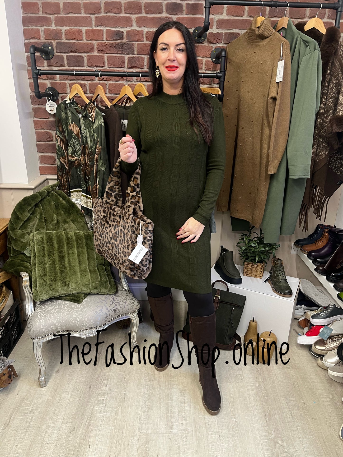 Esther khaki cashmere mix jumper dress 12-16
