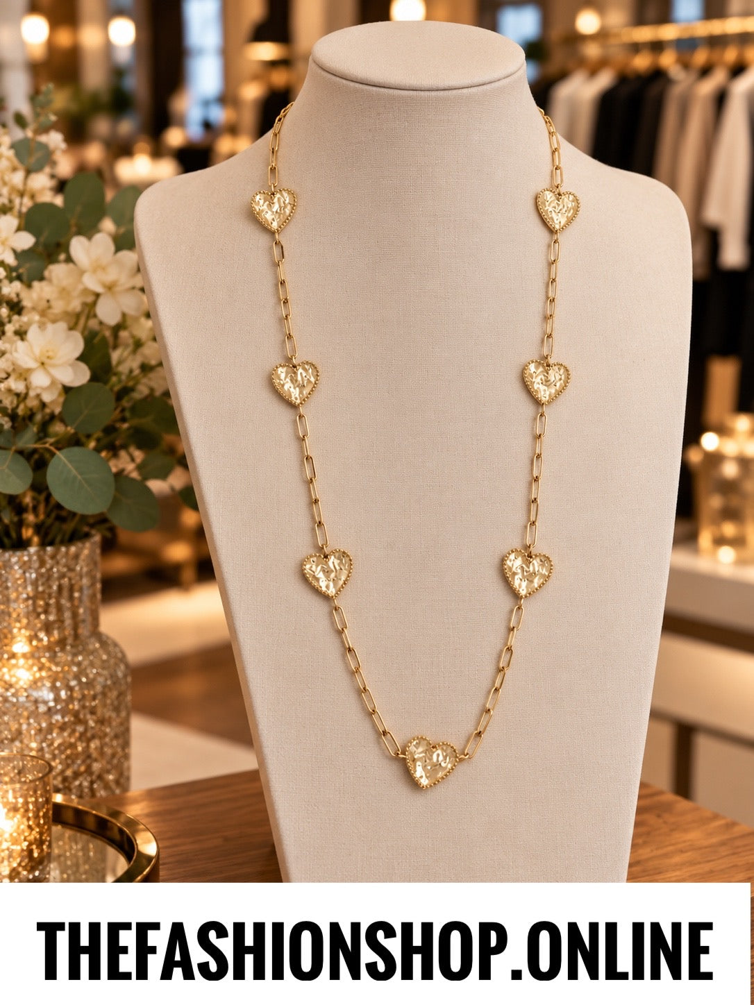 Envy long gold heart detail necklace