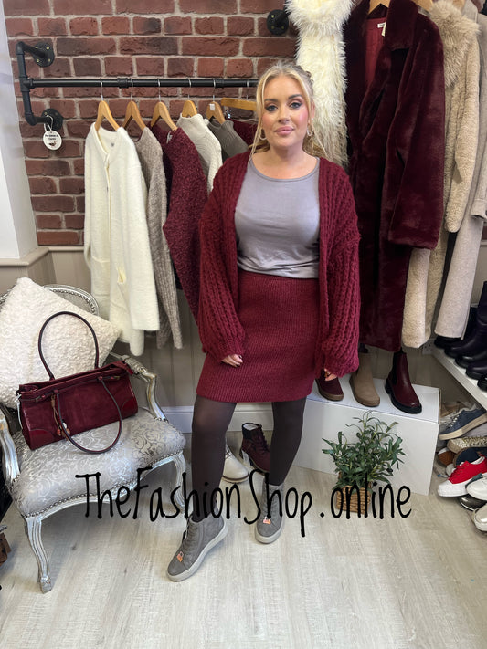 Olivia wine wool mix chunky cardigan 8-16