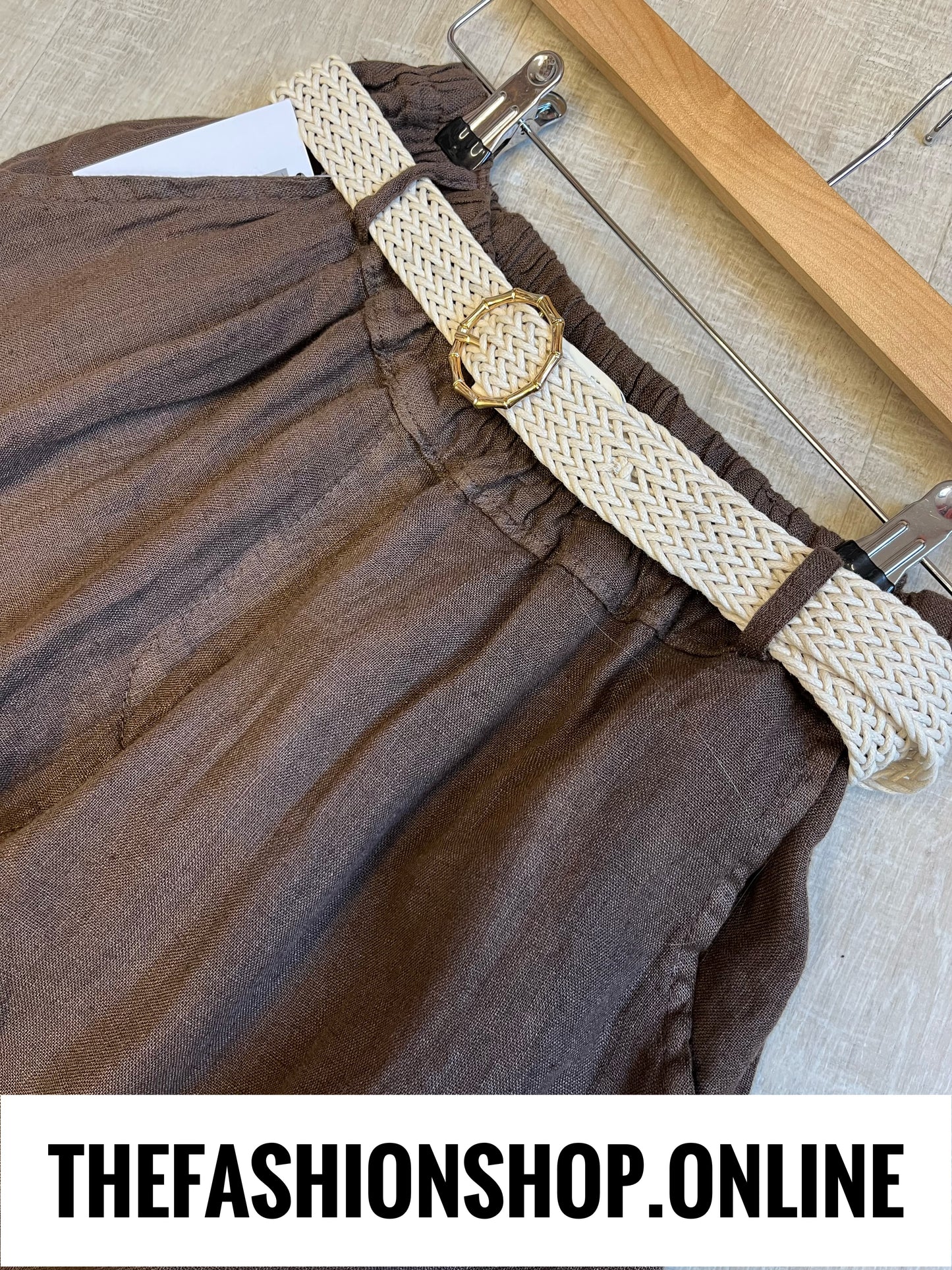 Frances brown linen trousers with belt 8-16