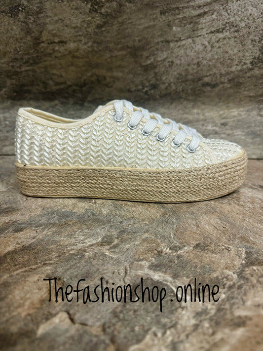 Cream cornrow platform espadrille sizes 3-8