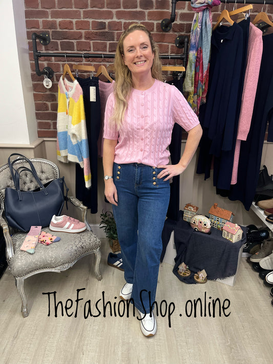 Jasmine pink cable knit button top 8-16