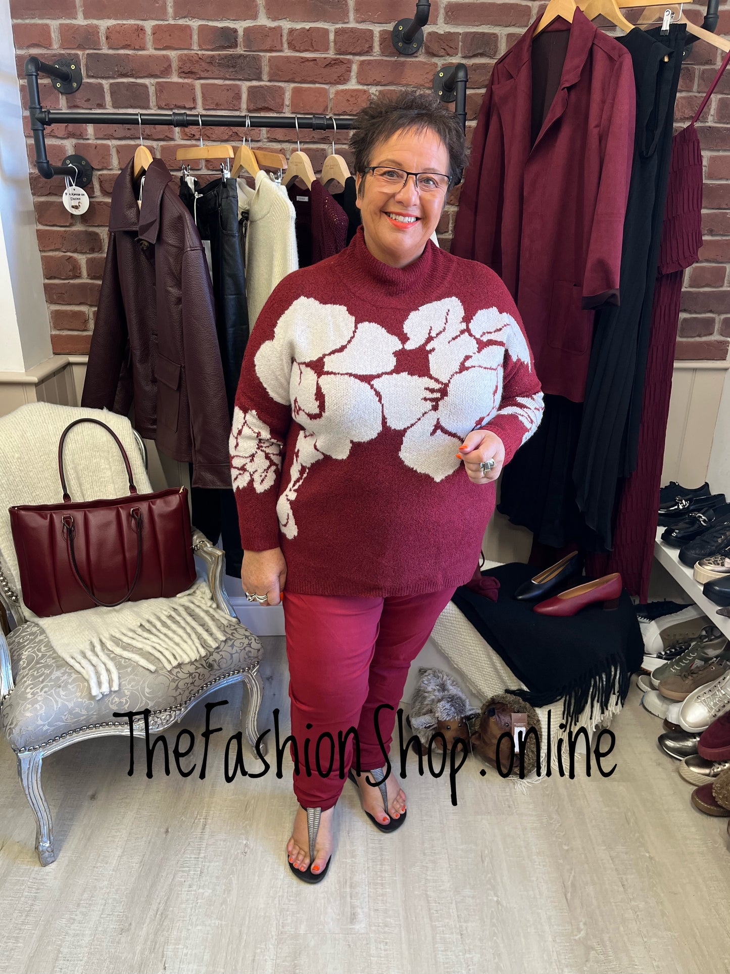 Wendy wine floral jumper 12-22