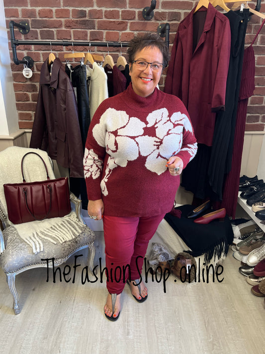 Wendy wine floral jumper 16-22