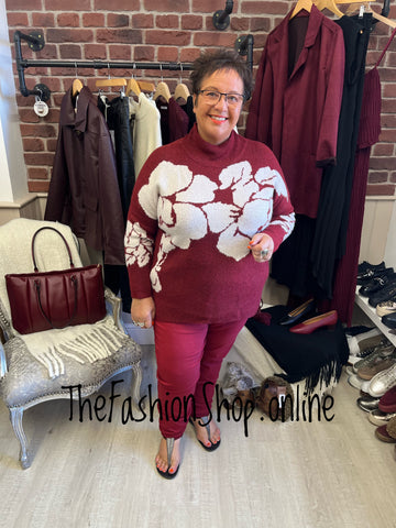 Wendy wine floral jumper 12-22