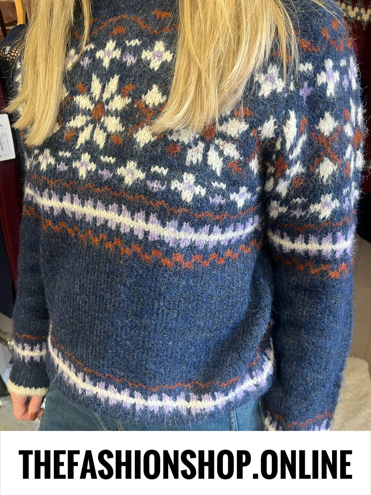Terri navy Fair Isle wool mix jumper 10-16