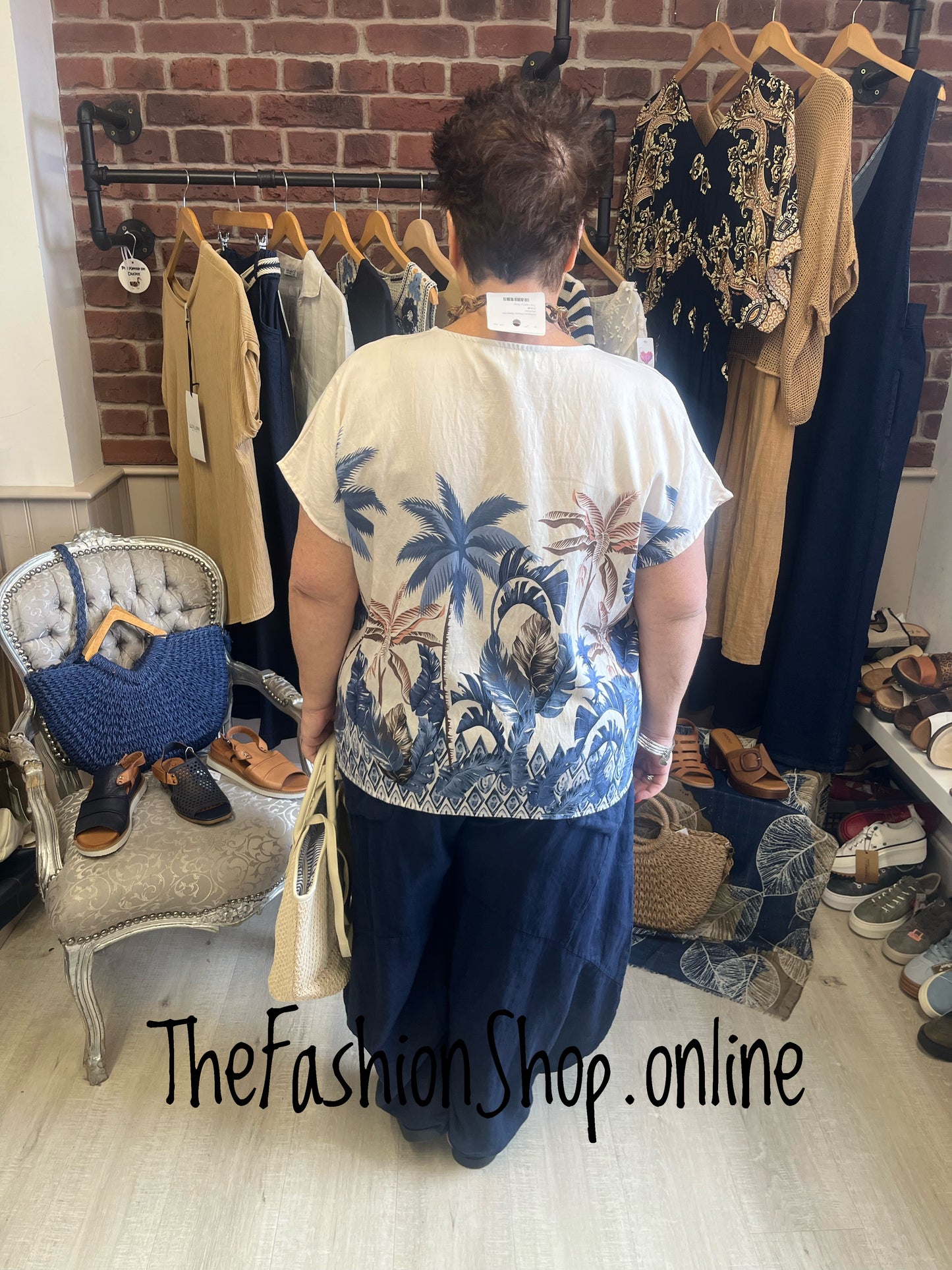 Wendy blue and cream palm leaf top 12-18